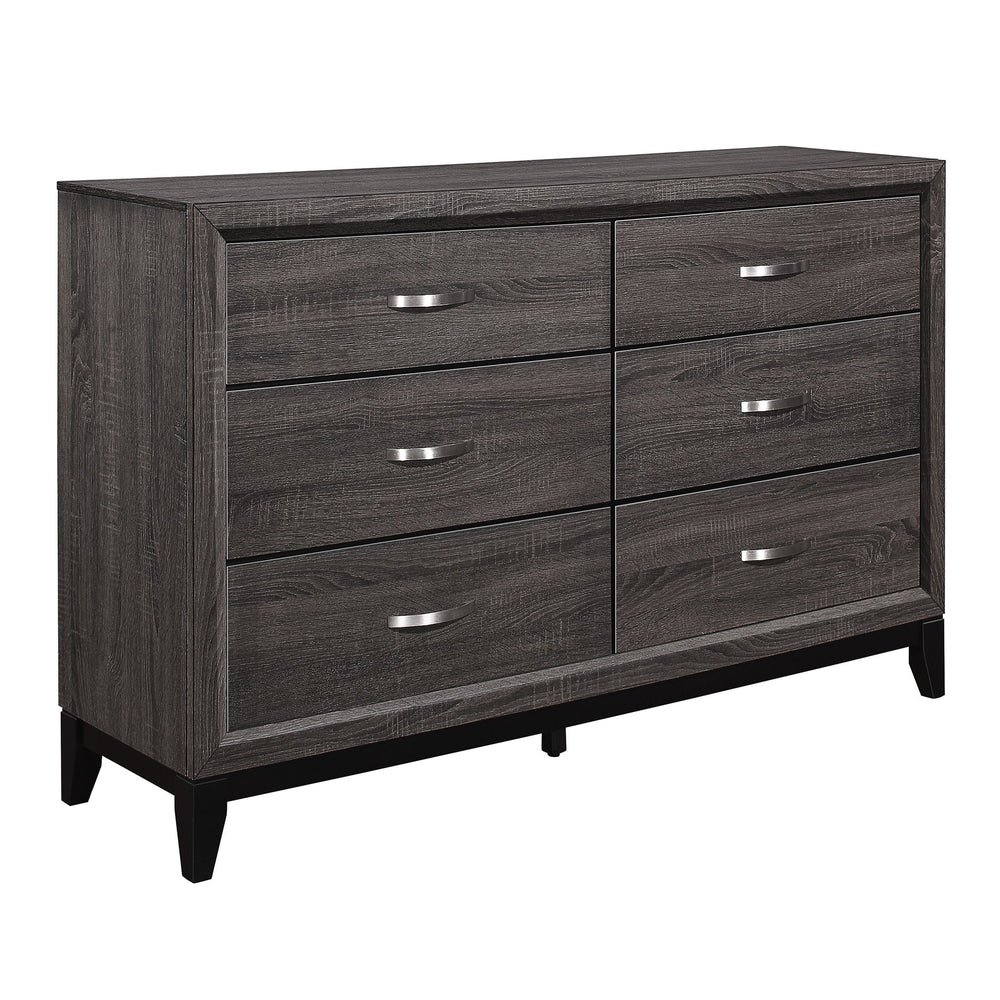 English Elm Contemporary Dresser 6-Drawer 58" Gray Wood Grain Melamine Veneer Polished Hardware Modern Look B011P144751