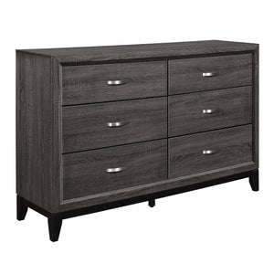 English Elm Contemporary Dresser 6-Drawer 58" Gray Wood Grain Melamine Veneer Polished Hardware Modern Look B011P144751