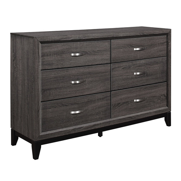 English Elm Contemporary Dresser 6-Drawer 58" Gray Wood Grain Melamine Veneer Polished Hardware Modern Look B011P144751
