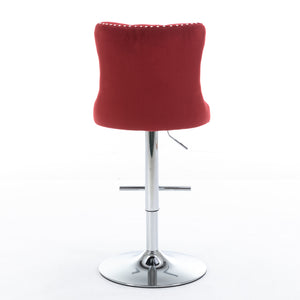 English Elm Swivel Velvet Barstools Adjustable 25–33" Seat Height, Tufted Back, Chrome Base, Modern Pub Comfort Burgundy W1143124782