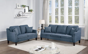 English Elm 2pc Blended Chenille Sofa and Loveseat Set in Navy Blue - Plush Pillowy Backs, Firm Seats, Modern Comfort B011S00643