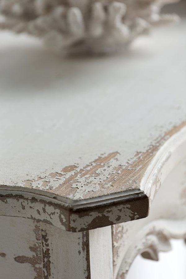 English Elm 46" Whitewash Console Table Rococo Carved Medallion Queen Anne Legs Entryway W2078P144747
