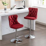 English Elm Swivel Velvet Barstools Adjusatble Seat Height From 25-33 Inch, Chrome Base Bar Stools With Backs Comfortable Tufted For Home Pub and Kitchen Island, Wine Red,Burgundy,Set Of 2,1712Wr