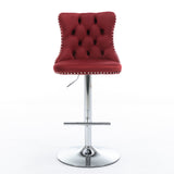 Velvet Swivel Barstools, Adjustable Seat Height, Chrome Base, Backrest, Set of 2 - Wine Red/Burgundy, 25-33 inch,1712Wr