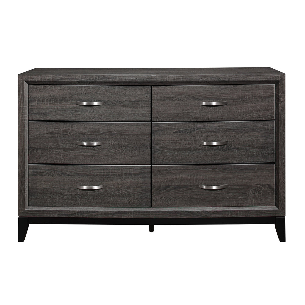 English Elm Contemporary Dresser 6-Drawer 58" Gray Wood Grain Melamine Veneer Polished Hardware Modern Look B011P144751