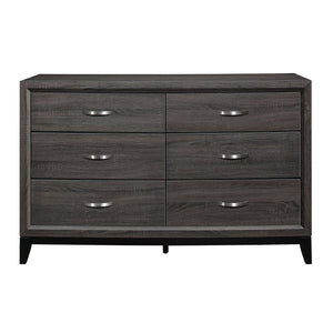 English Elm Contemporary Dresser 6-Drawer 58" Gray Wood Grain Melamine Veneer Polished Hardware Modern Look B011P144751
