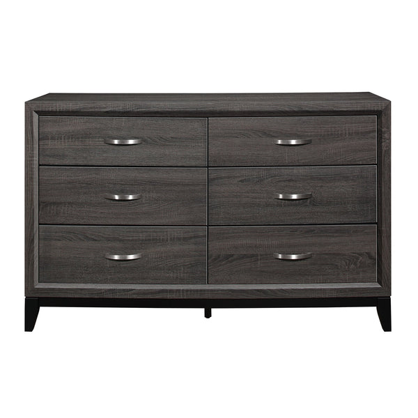 English Elm Contemporary Dresser 6-Drawer 58" Gray Wood Grain Melamine Veneer Polished Hardware Modern Look B011P144751