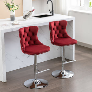 English Elm Swivel Velvet Barstools Adjustable 25–33" Seat Height, Tufted Back, Chrome Base, Modern Pub Comfort Burgundy W1143124782