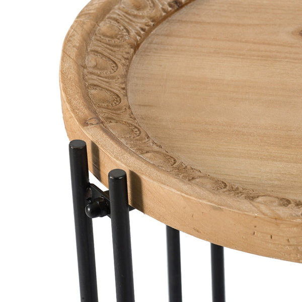 English Elm 21.5" Round Fir Wood Top Side Table with Black Iron Pin Legs for Any Room W2078P144748