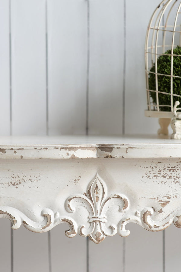 English Elm 46" Whitewash Console Table Rococo Carved Medallion Queen Anne Legs Entryway W2078P144747