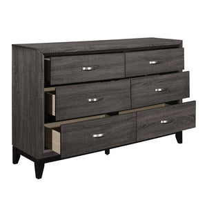 English Elm Contemporary Dresser 6-Drawer 58" Gray Wood Grain Melamine Veneer Polished Hardware Modern Look B011P144751