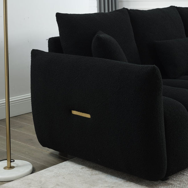 English Elm [video] Mh Plush Teddy Velvet 3-seat Sofa Solid Wood Frame High-resilience Foam Living Room Black W1193S00176