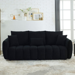 English Elm [video] Mh Plush Teddy Velvet 3-seat Sofa Solid Wood Frame High-resilience Foam Living Room Black W1193S00176