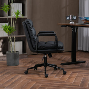 English Elm Office Mid Back Ergonomic Desk Chair with Double Sponge Cushion, 40° Recline, Stable Wide Base Black W1143133924