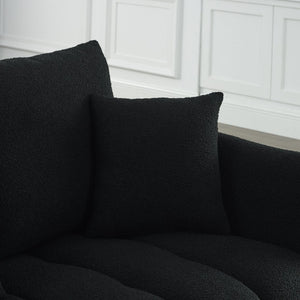 English Elm [video] Mh Plush Teddy Velvet 3-seat Sofa Solid Wood Frame High-resilience Foam Living Room Black W1193S00176