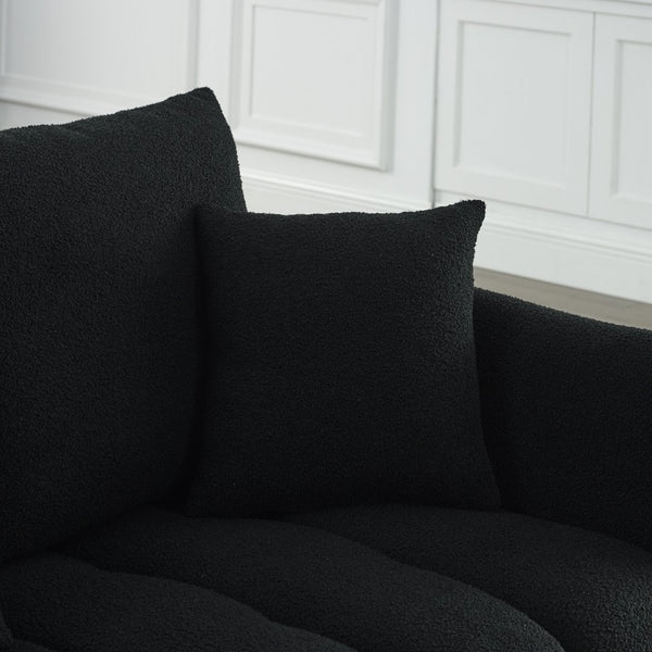 English Elm [video] Mh Plush Teddy Velvet 3-seat Sofa Solid Wood Frame High-resilience Foam Living Room Black W1193S00176