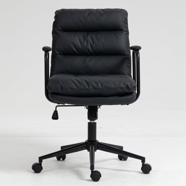 English Elm Office Mid Back Ergonomic Desk Chair with Double Sponge Cushion, 40° Recline, Stable Wide Base Black W1143133924