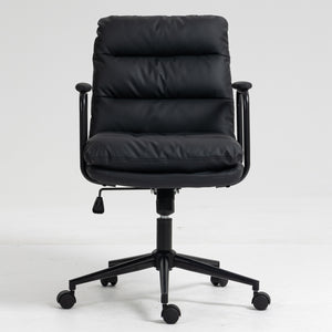 English Elm Office Chair,Mid Back Home Office Desk Task Chair With Wheels and Arms Ergonomic Pu Leather Computer Rolling Swivel Chair With Padded Armrest,The Back Of The Chair Can Recline 40° (Black)