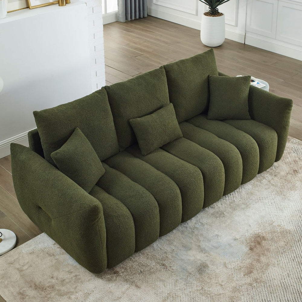 English Elm [video] Mh Plush Teddy Velvet 3-seat Sofa Solid Wood Frame High-resilience Foam Living Room Green W1193S00192