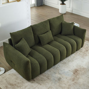 English Elm [video] Mh Plush Teddy Velvet 3-seat Sofa Solid Wood Frame High-resilience Foam Living Room Green W1193S00192
