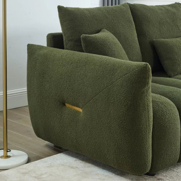 English Elm [video] Mh Plush Teddy Velvet 3-seat Sofa Solid Wood Frame High-resilience Foam Living Room Green W1193S00192
