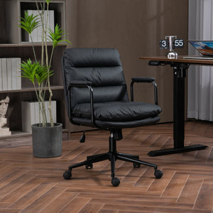 English Elm Office Mid Back Ergonomic Desk Chair with Double Sponge Cushion, 40° Recline, Stable Wide Base Black W1143133924