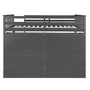 English Elm Full Loft Bed with Built-In Ladder and 8 Open Shelves, Space-Saving Full Pine Wood Study Loft Gray GX001034AAE