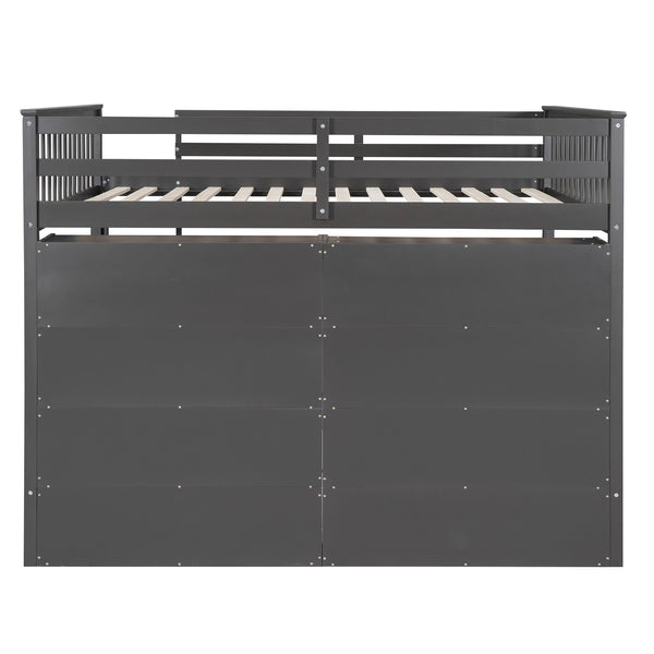 English Elm Full Loft Bed with Built-In Ladder and 8 Open Shelves, Space-Saving Full Pine Wood Study Loft Gray GX001034AAE