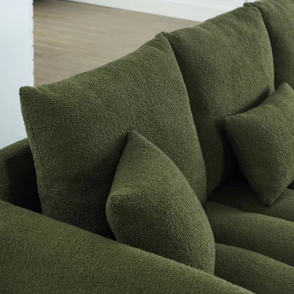 English Elm [video] Mh Plush Teddy Velvet 3-seat Sofa Solid Wood Frame High-resilience Foam Living Room Green W1193S00192