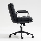 Hearth and Haven Office Chair, Mid Back Home Office Desk Task Chair with Wheels and Arms Ergonomic Leatherette Leather Computer Rolling Swivel Chair with Padded Armrest, The Back Of The Chair Can Recline 40° W1143133924