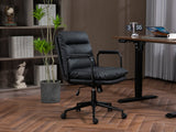 English Elm Office Chair,Mid Back Home Office Desk Task Chair With Wheels and Arms Ergonomic Pu Leather Computer Rolling Swivel Chair With Padded Armrest,The Back Of The Chair Can Recline 40° (Black)