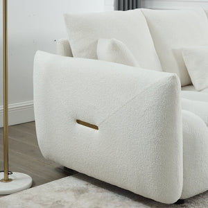 English Elm [video] Mh Plush Teddy Velvet 3-seat Sofa Solid Wood Frame High-resilience Foam Living Room Beige W1193S00177