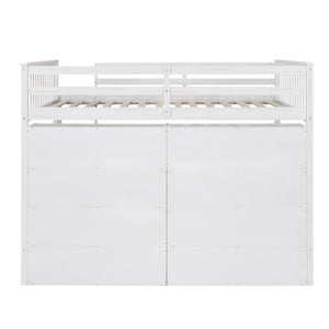 English Elm Full Loft Bed with Built-In Ladder and 8 Open Shelves, Space-Saving Full Pine Wood Study Loft White GX001034AAK