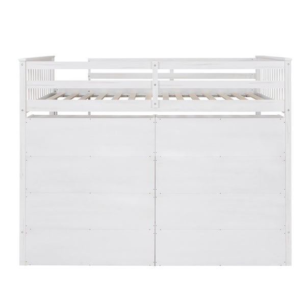 English Elm Full Loft Bed with Built-In Ladder and 8 Open Shelves, Space-Saving Full Pine Wood Study Loft White GX001034AAK