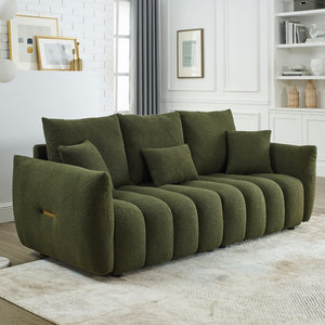 English Elm [video] Mh Plush Teddy Velvet 3-seat Sofa Solid Wood Frame High-resilience Foam Living Room Green W1193S00192