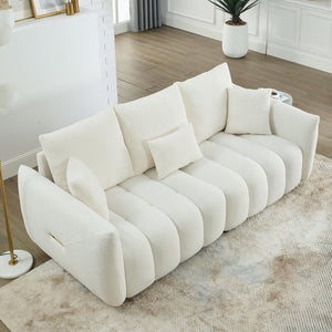 English Elm [video] MH 81" Premium Teddy Fabric Sofa 3-Seater with 3 Cushions, Solid Wood Frame, 750lb Capacity W1193S00157