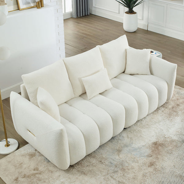 English Elm [video] MH 81" Premium Teddy Fabric Sofa 3-Seater with 3 Cushions, Solid Wood Frame, 750lb Capacity W1193S00157