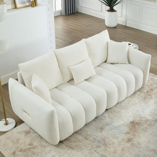 English Elm [video] Mh Plush Teddy Velvet 3-seat Sofa Solid Wood Frame High-resilience Foam Living Room Beige W1193S00177