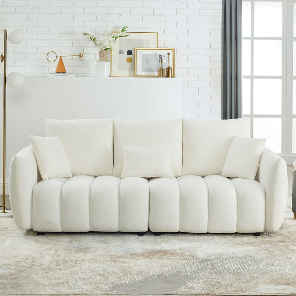 English Elm [video] MH 81" Premium Teddy Fabric Sofa 3-Seater with 3 Cushions, Solid Wood Frame, 750lb Capacity W1193S00157