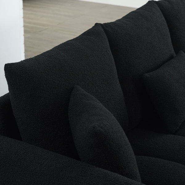 English Elm [video] Mh Plush Teddy Velvet 3-seat Sofa Solid Wood Frame High-resilience Foam Living Room Black W1193S00176