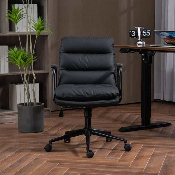 English Elm Office Mid Back Ergonomic Desk Chair with Double Sponge Cushion, 40° Recline, Stable Wide Base Black W1143133924