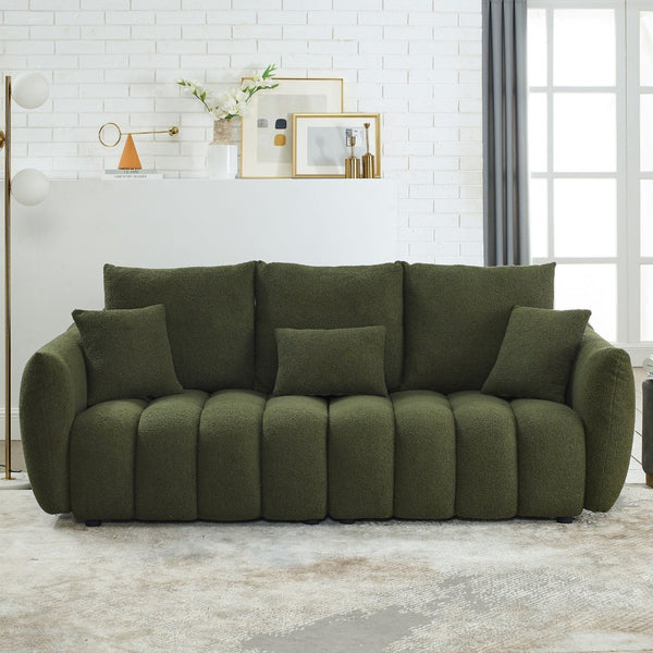 English Elm [video] Mh Plush Teddy Velvet 3-seat Sofa Solid Wood Frame High-resilience Foam Living Room Green W1193S00192