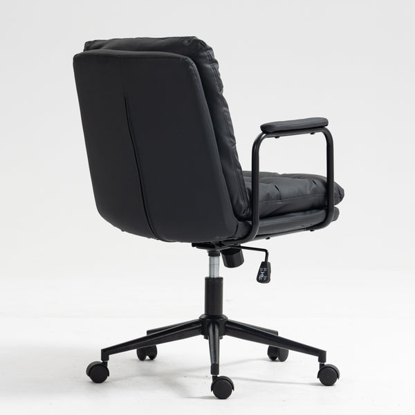English Elm Office Mid Back Ergonomic Desk Chair with Double Sponge Cushion, 40° Recline, Stable Wide Base Black W1143133924