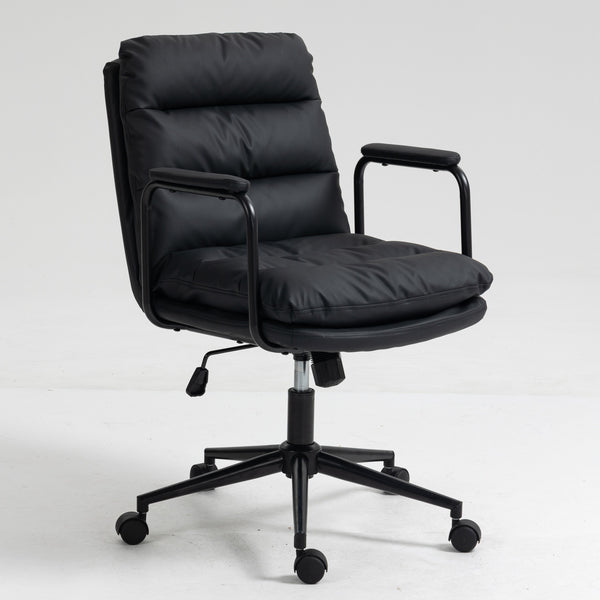English Elm Office Mid Back Ergonomic Desk Chair with Double Sponge Cushion, 40° Recline, Stable Wide Base Black W1143133924