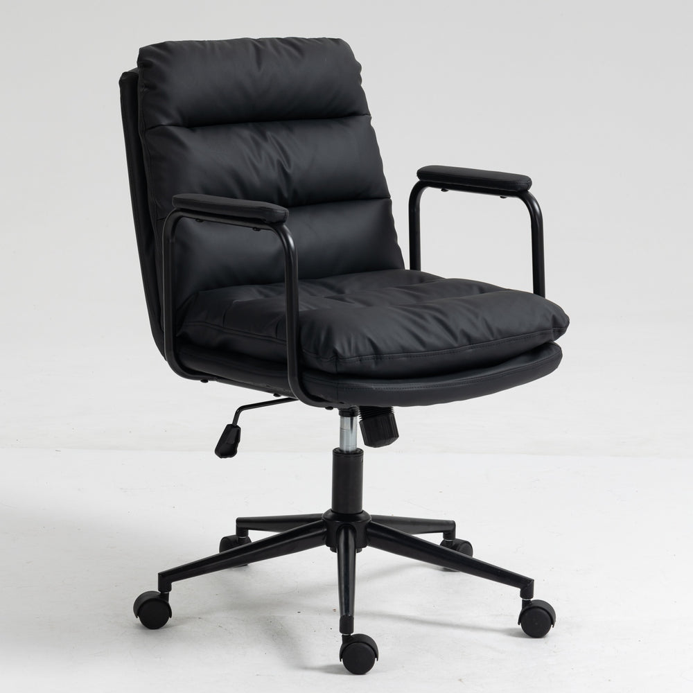 English Elm Office Ergonomic Mid-Back Chair with Double Sponge Cushion, Recline 40° and Padded Armrests for Comfort and Stability Black W1143133924