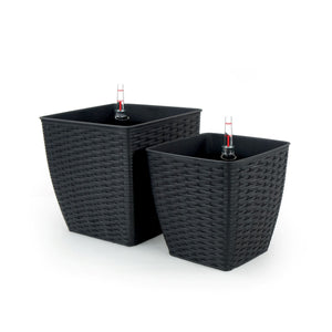 English Elm 2-Pack Hand-Woven Self-Watering Wicker Planters Thin Square Dark Gray – Recyclable, Stylish Care B046P144689
