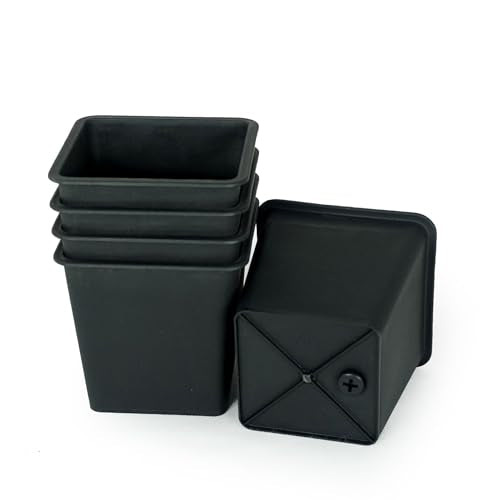 English Elm 6.3" Square Nursery Plant Pot - 7.5" Tall Durable Black Plastic Planter with UV Drainage (5-Pack) B046P144652