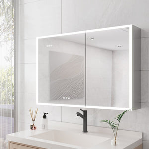 English Elm Bathroom Led Medicine Cabinet with Mirror Defogger Dimmer Clock and Charging Ports W1738P145172