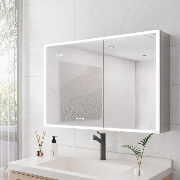 English Elm Bathroom Led Medicine Cabinet with Mirror Defogger Dimmer Clock and Charging Ports W1738P145172