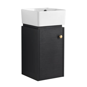 English Elm Bathroom Vanity Wall-Mount 12" Sink Compact Small Bathroom Vanity with Ceramic Basin, Soft-Close Door, Water-Resistant Plywood Finish W999140774